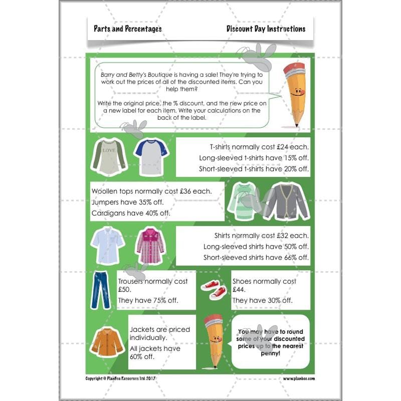 PlanBee Parts and Percentages: Year 6 ratio and proportion