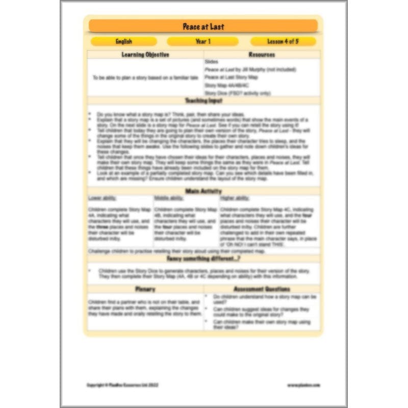 PlanBee Peace at Last Activities KS1 Planning | Year 1 English lessons