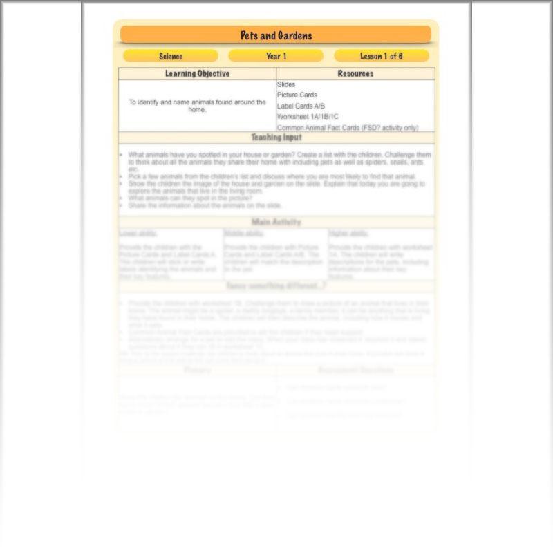 PlanBee Pets and Gardens Year 1 Science Lesson Plans by PlanBee