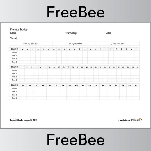 Free Downloadable Phonics Tracker by PlanBee