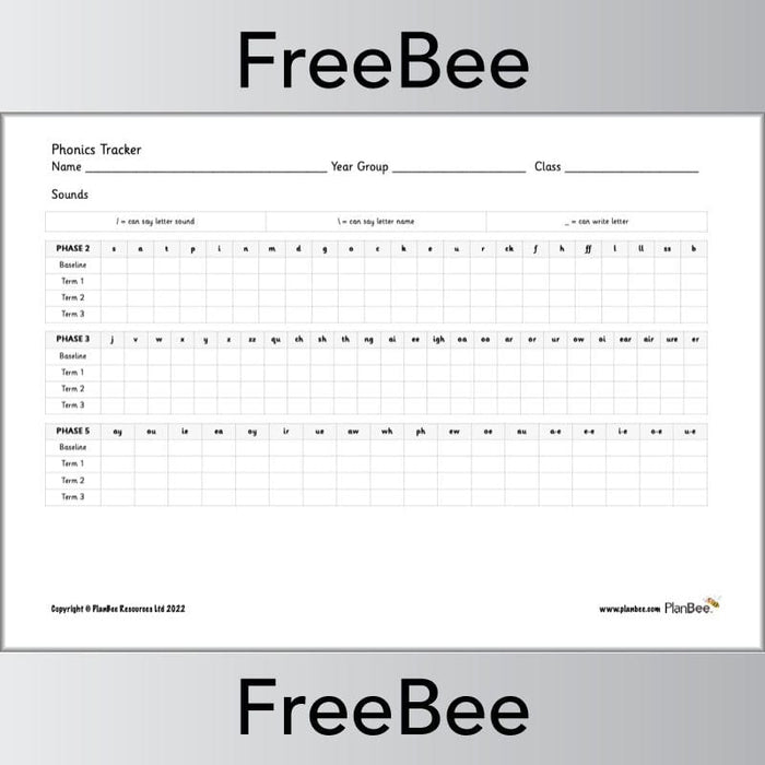 Free Downloadable Phonics Tracker by PlanBee