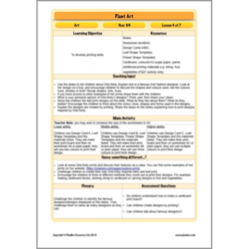 PlanBee Plant Art Lessons Year 3 & Year 4 PlanBee Art scheme of work