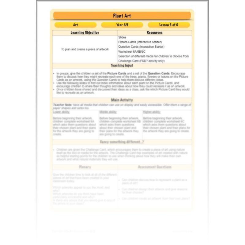 PlanBee Plant Art Lessons Year 3 & Year 4 PlanBee Art scheme of work