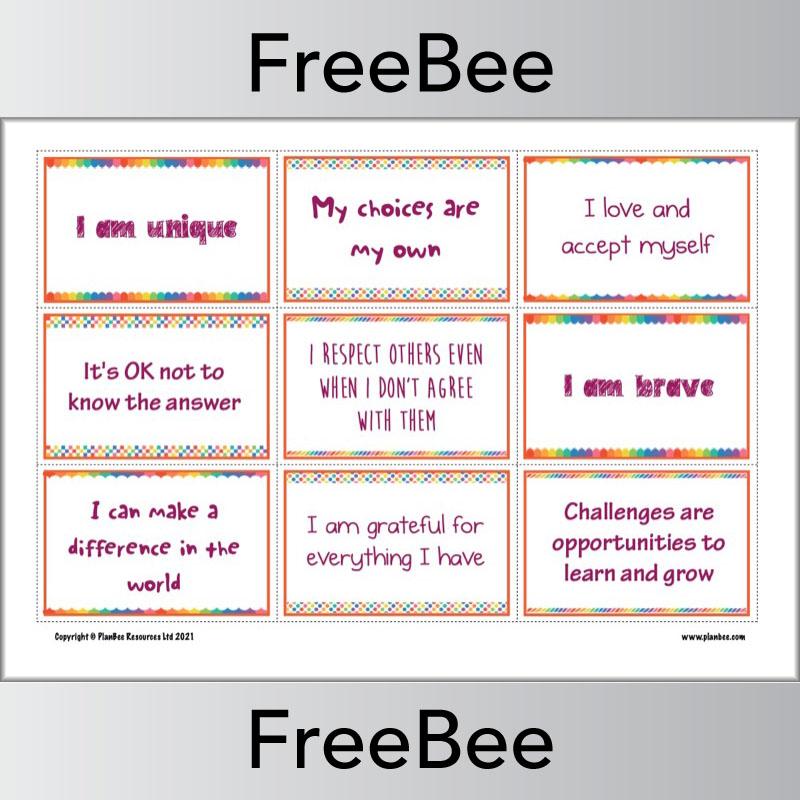 FREE Positive Affirmations for Kids Cards by PlanBee