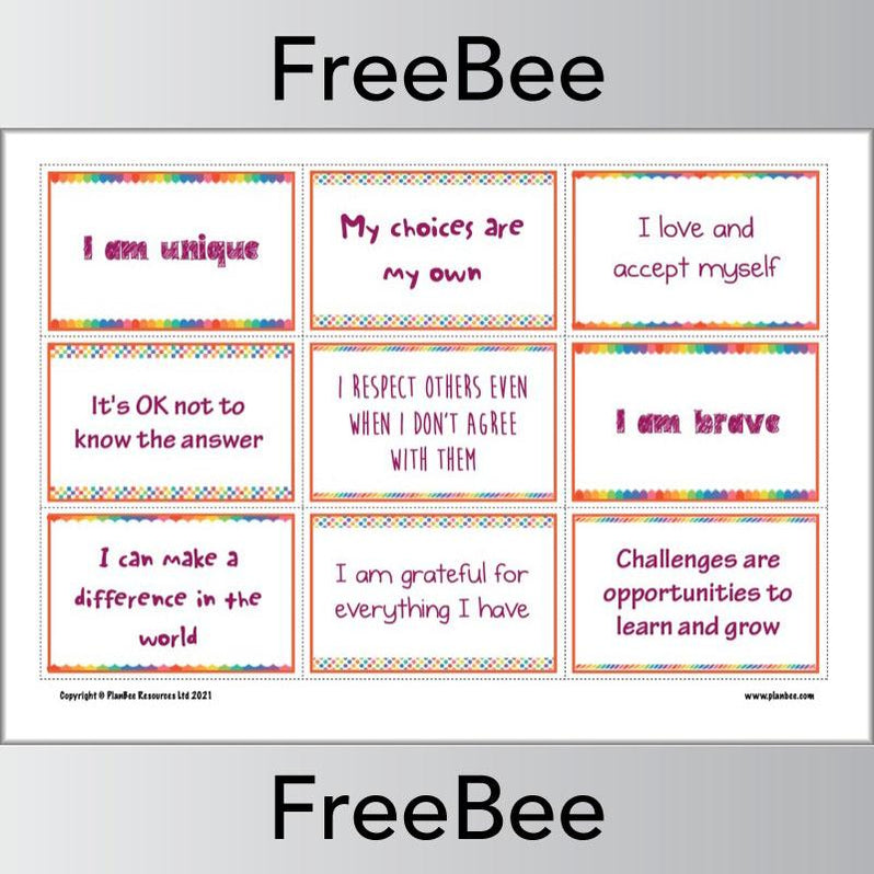 FREE Positive Affirmations for Kids Cards by PlanBee