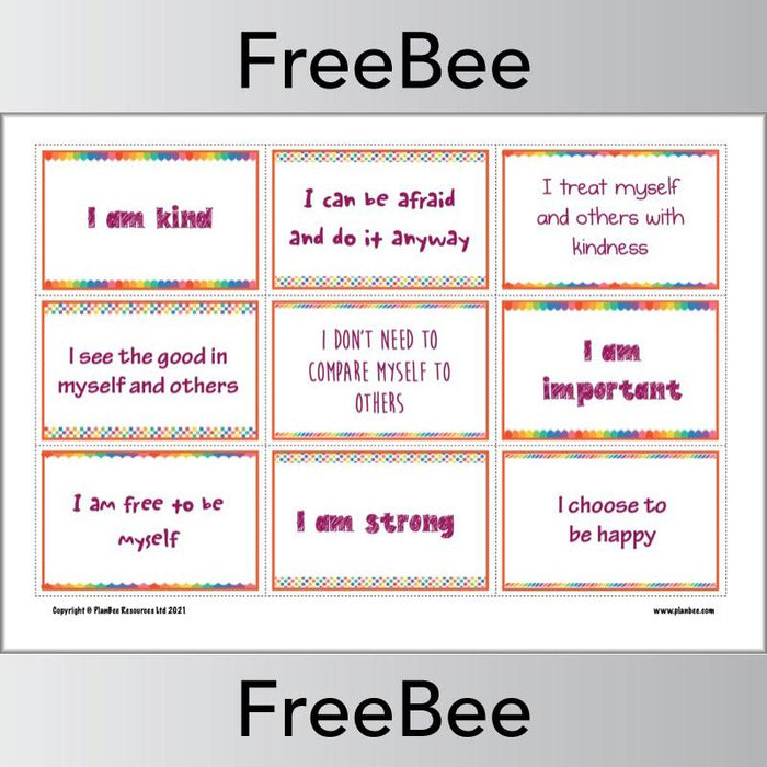 PlanBee FREE Positive Affirmations for Kids Cards by PlanBee