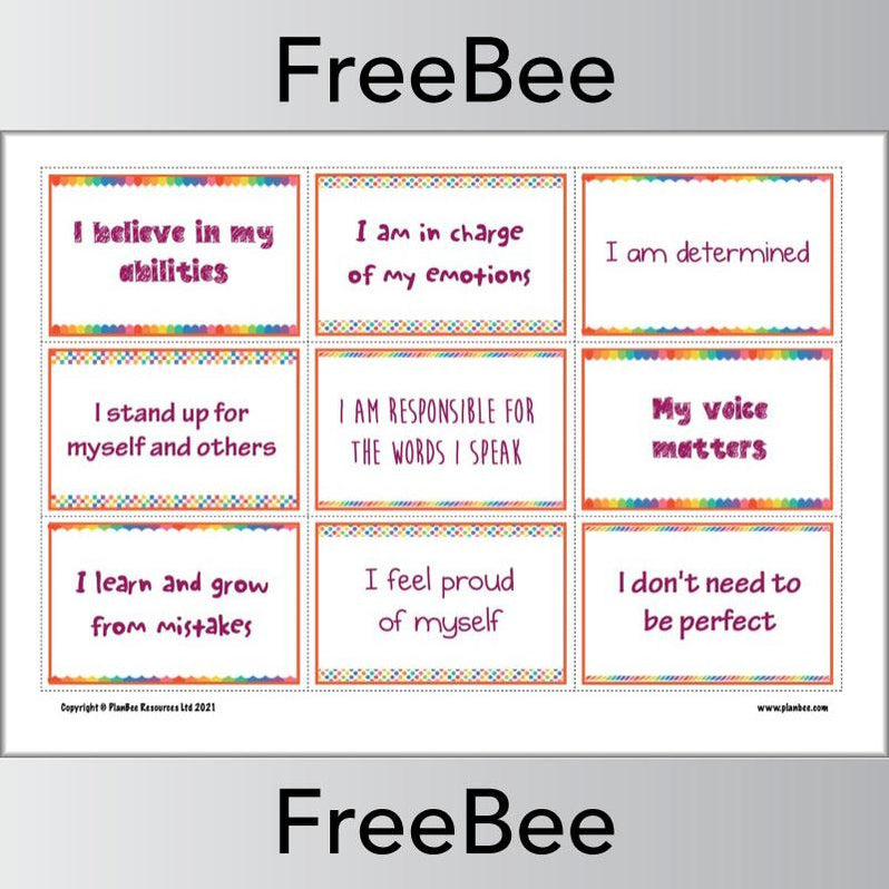 FREE Positive Affirmations for Kids Cards by PlanBee