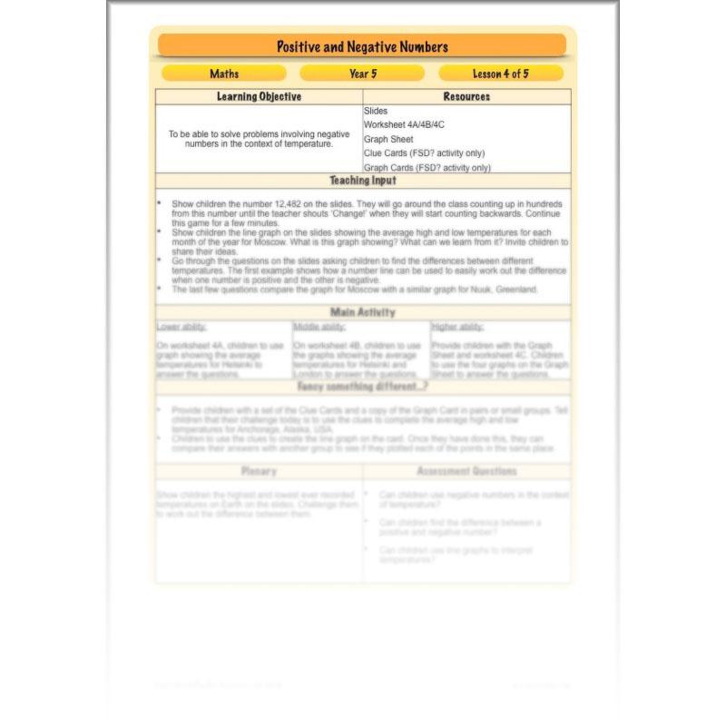 PlanBee Positive and Negative Numbers Year 5 Maths | PlanBee