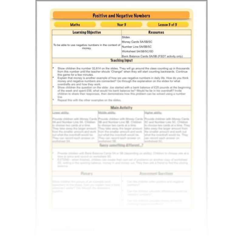 PlanBee Positive and Negative Numbers Year 5 Maths | PlanBee