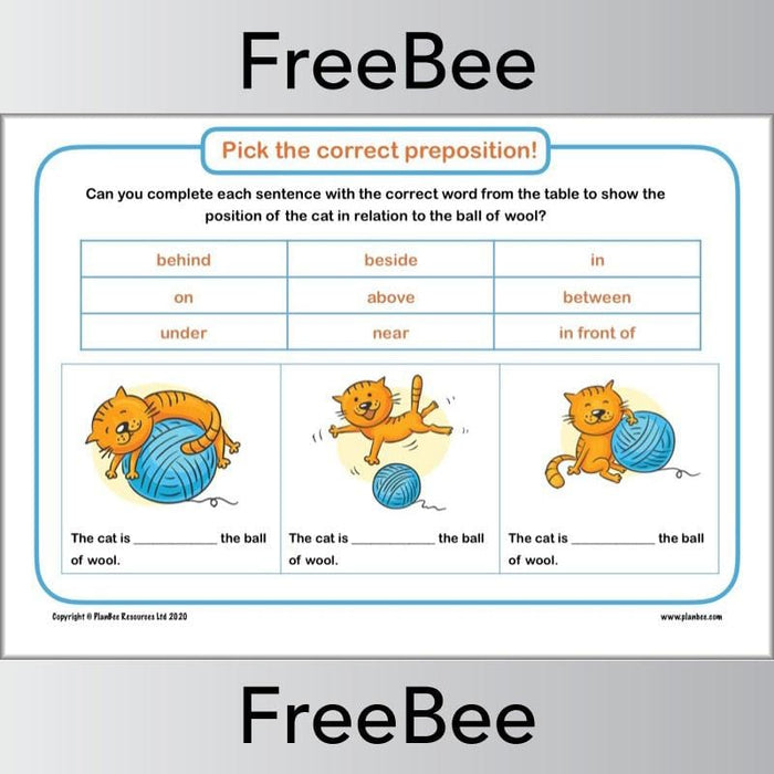 PlanBee Free Prepositions Poster Downloadable Resource by PlanBee
