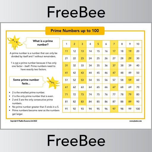 PlanBee FREE Prime Numbers to 100 Grid by PlanBee