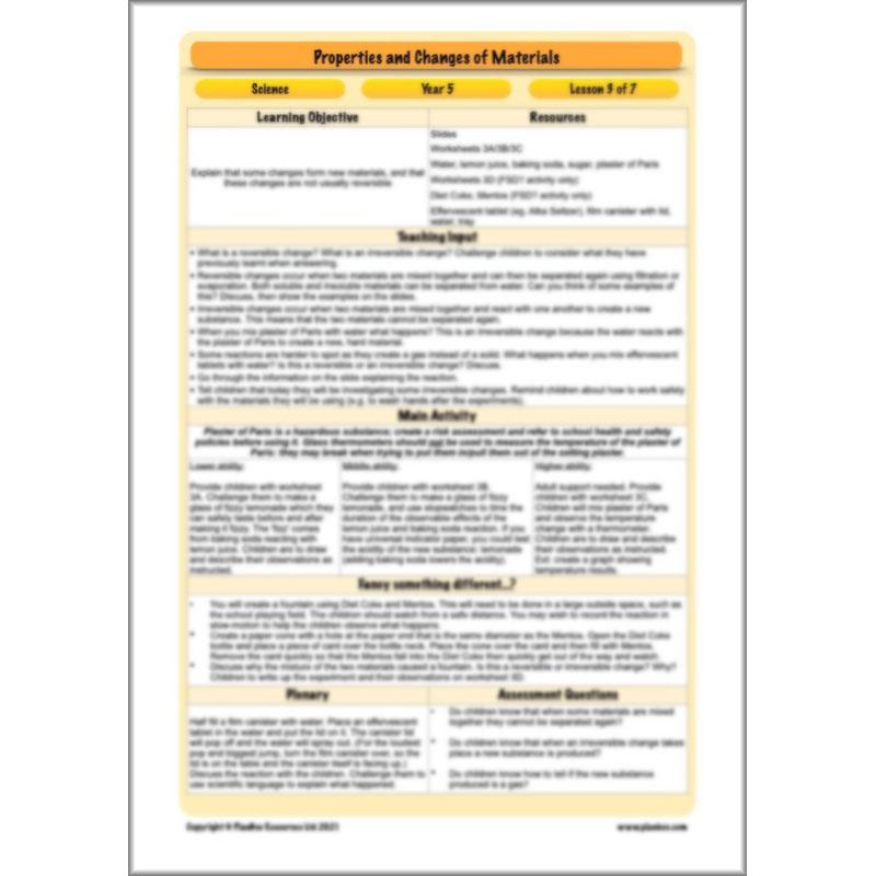 PlanBee Properties and Changes of Materials Year 5 Science | PlanBee