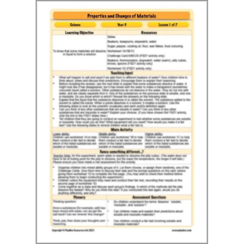 PlanBee Properties and Changes of Materials Year 5 Science | PlanBee
