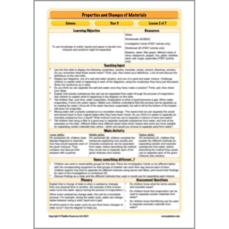 PlanBee Properties and Changes of Materials Year 5 Science | PlanBee