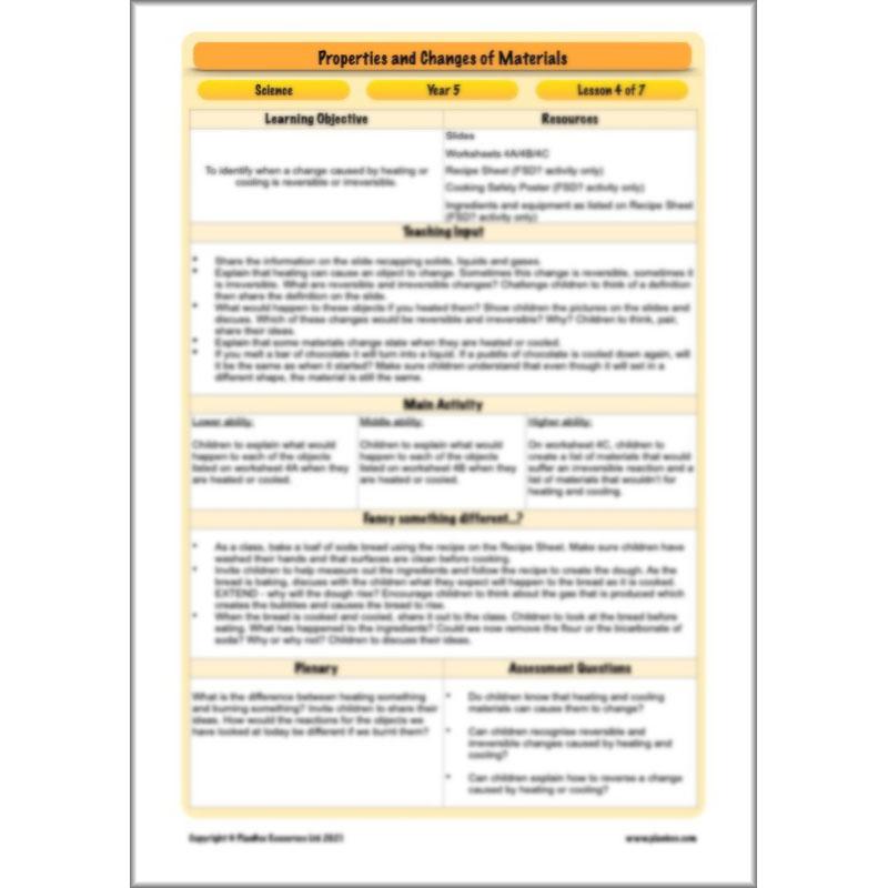 PlanBee Properties and Changes of Materials Year 5 Science | PlanBee