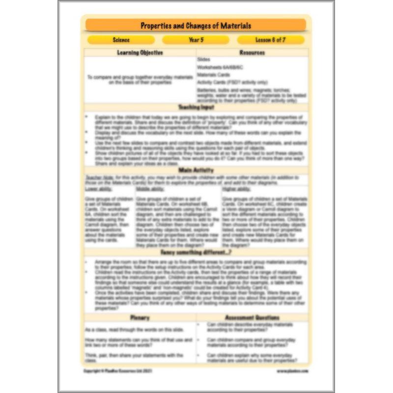 PlanBee Properties and Changes of Materials Year 5 Science | PlanBee
