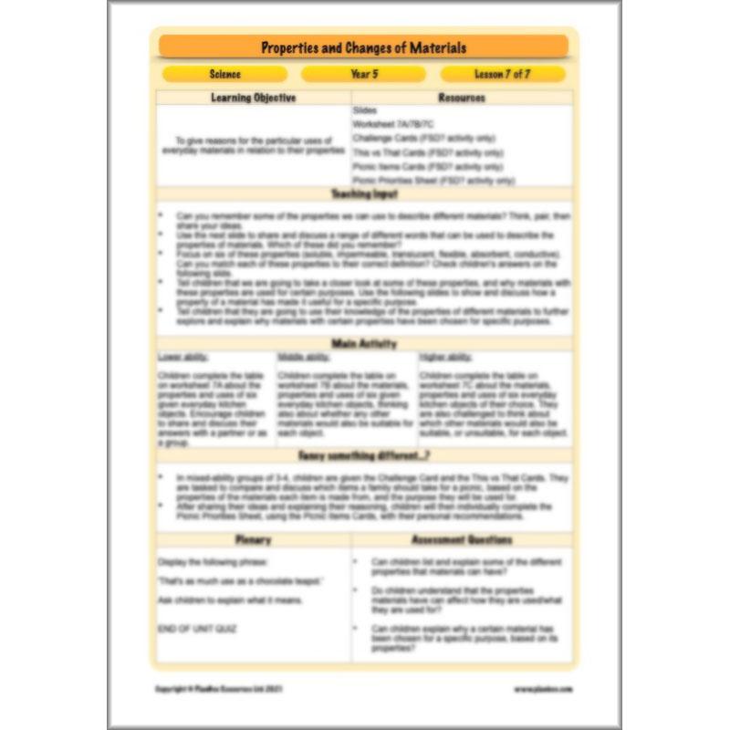 PlanBee Properties and Changes of Materials Year 5 Science | PlanBee