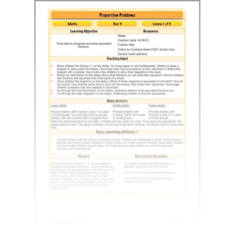 PlanBee Proportion Problems: Year 4 fractions problem solving