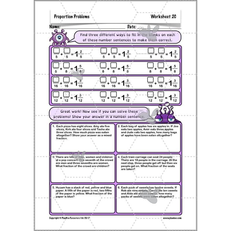 PlanBee Proportion Problems: Year 4 fractions problem solving