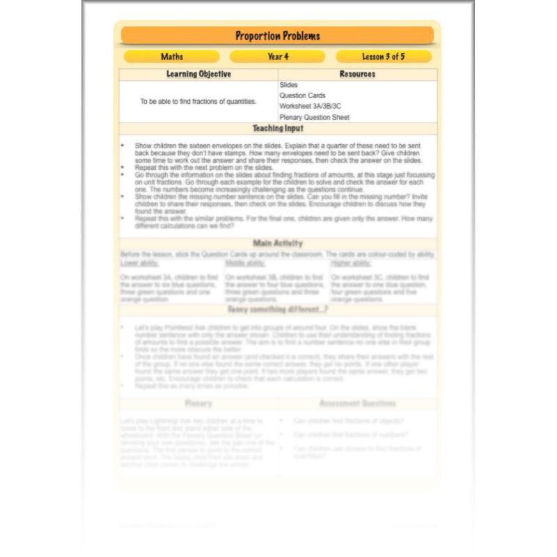 PlanBee Proportion Problems: Year 4 fractions problem solving