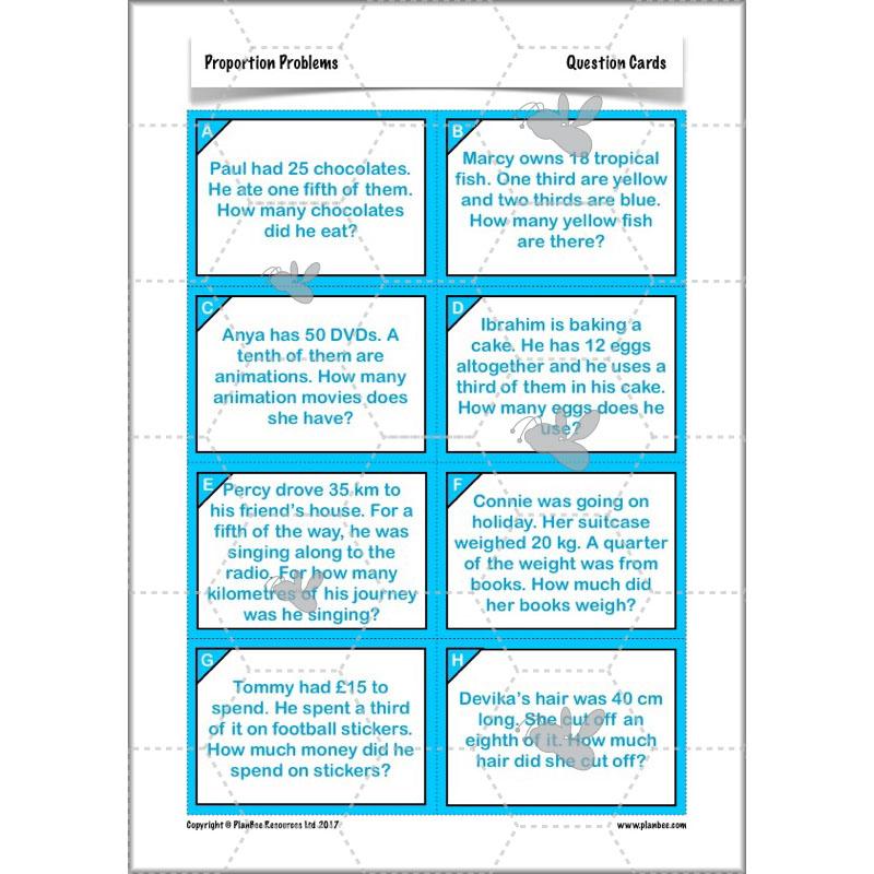 PlanBee Proportion Problems: Year 4 fractions problem solving