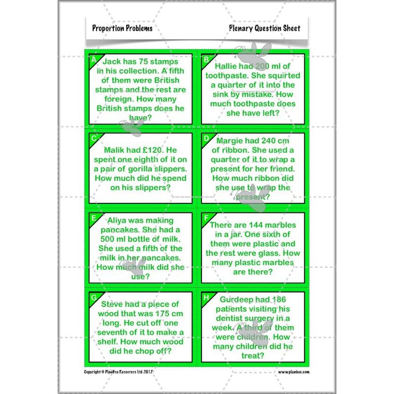 PlanBee Proportion Problems: Year 4 fractions problem solving