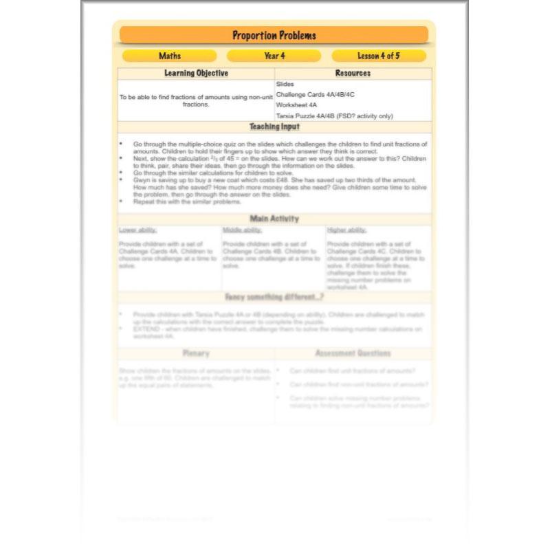 PlanBee Proportion Problems: Year 4 fractions problem solving