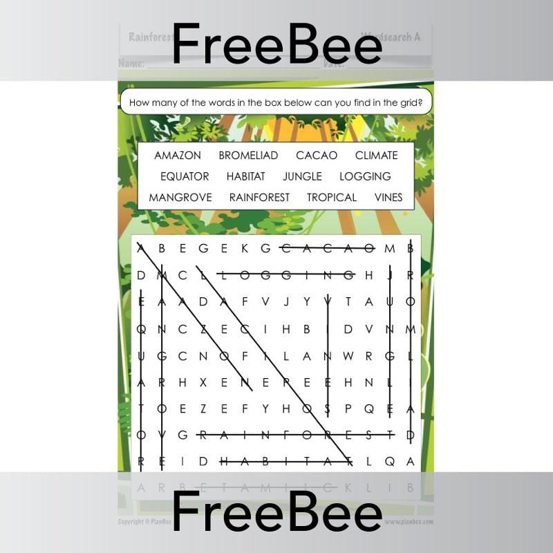 PlanBee Rainforest Word Search | PlanBee FreeBees