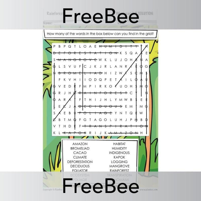 PlanBee Rainforest Word Search | PlanBee FreeBees