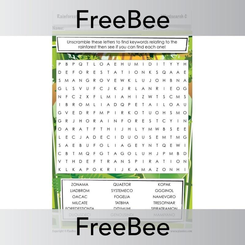 PlanBee Rainforest Word Search | PlanBee FreeBees