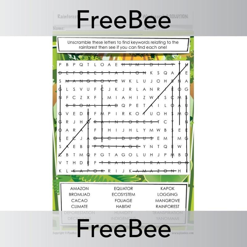PlanBee Rainforest Word Search | PlanBee FreeBees