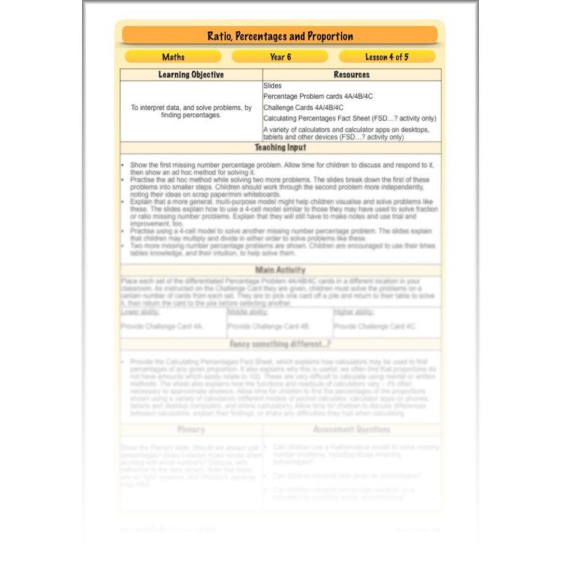 PlanBee Ratio, Percentages and Proportion: Year 6 Maths