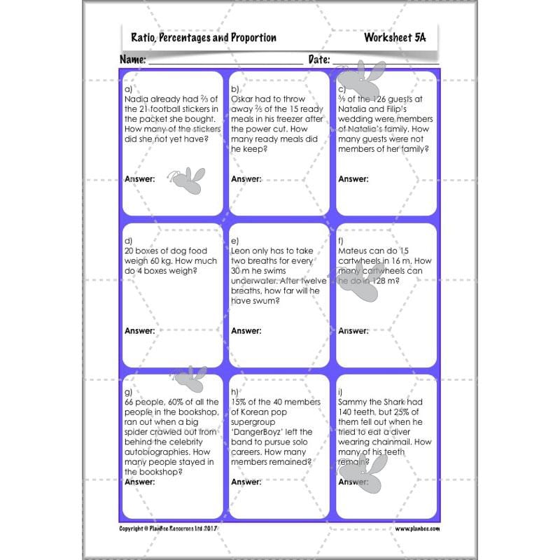 PlanBee Ratio, Percentages and Proportion: Year 6 Maths
