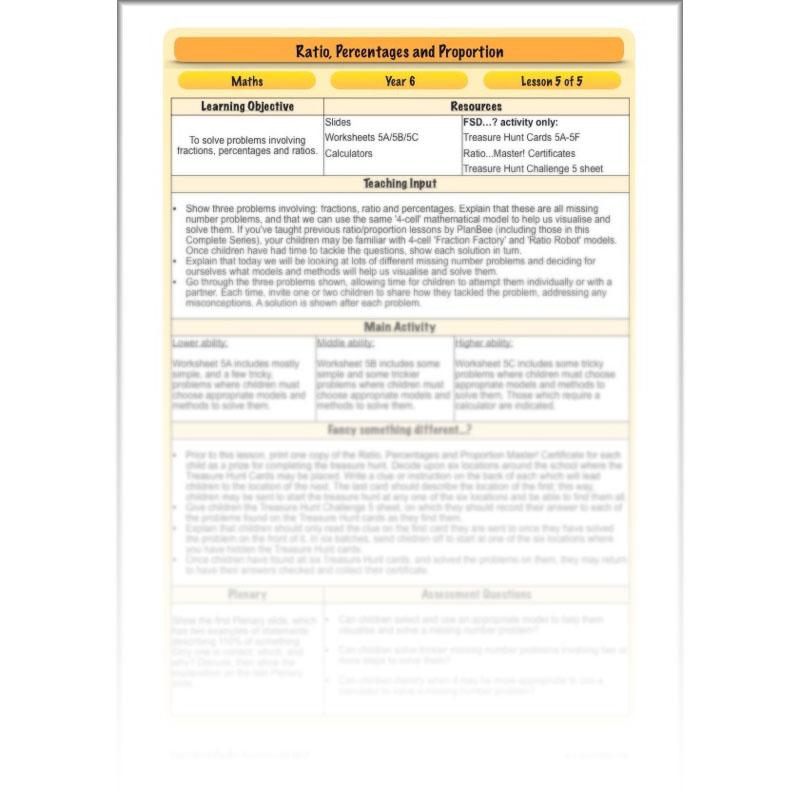 PlanBee Ratio, Percentages and Proportion: Year 6 Maths