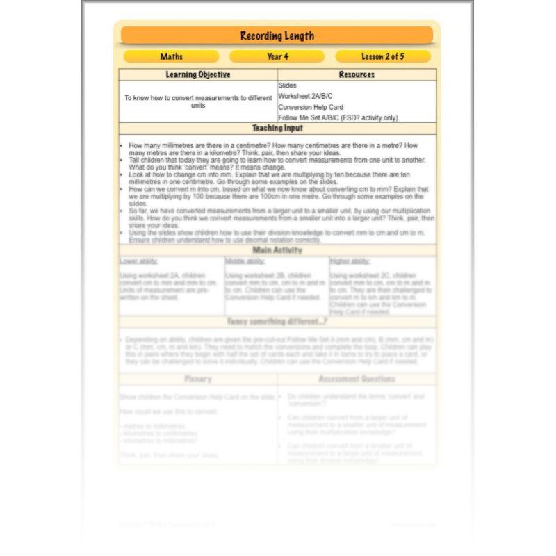 PlanBee Recording Length - Measurement Maths Lessons for Year 4