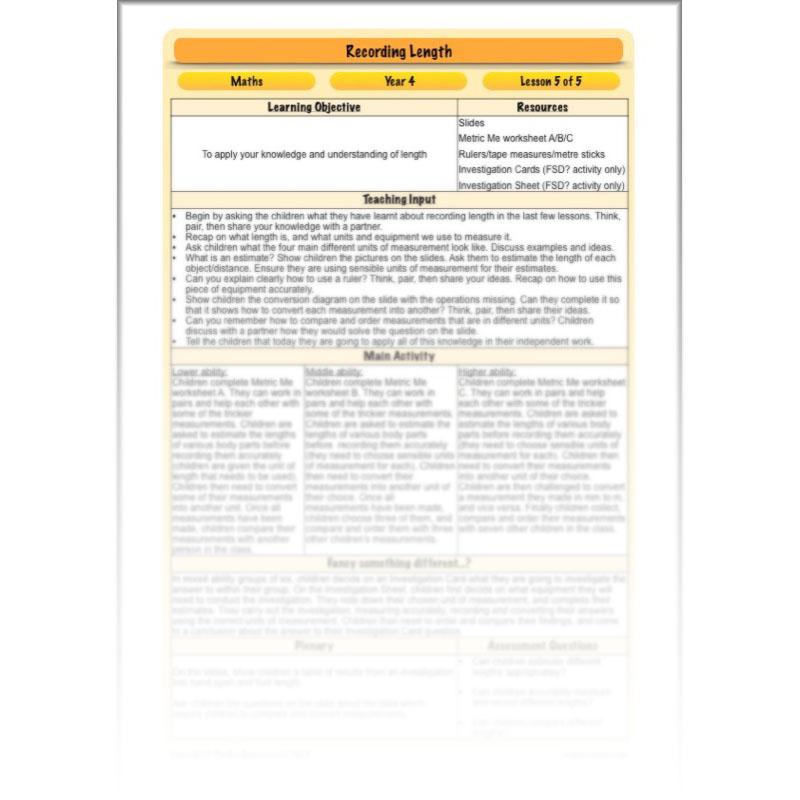 PlanBee Recording Length - Measurement Maths Lessons for Year 4