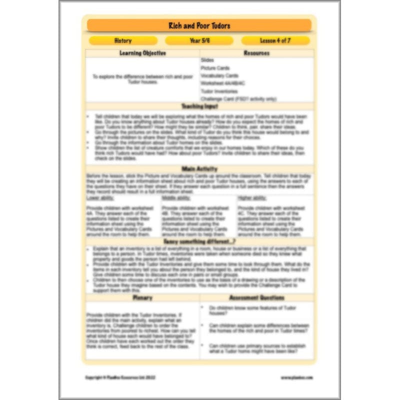 PlanBee Rich and Poor Tudors | PlanBee Tudor History Lessons for KS2