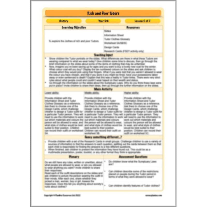 PlanBee Rich and Poor Tudors | PlanBee Tudor History Lessons for KS2