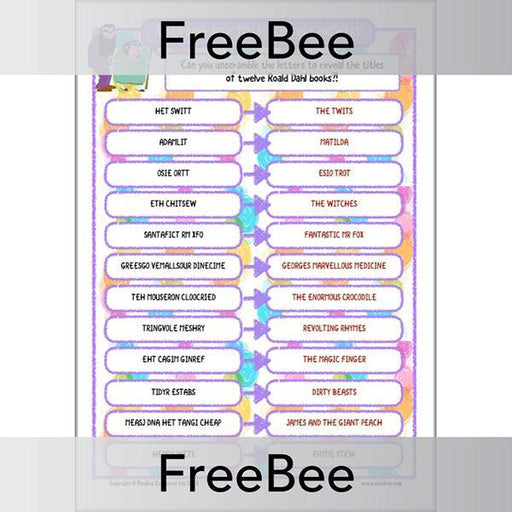 PlanBee FREE Roald Dahl Word Scramble Puzzle by PlanBee