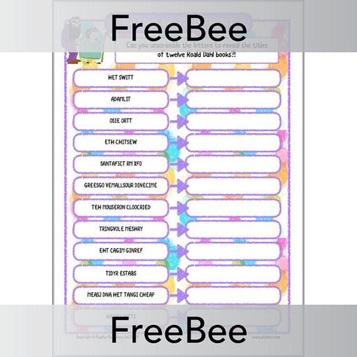 PlanBee FREE Roald Dahl Word Scramble Puzzle by PlanBee