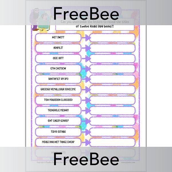 FREE Roald Dahl Word Scramble Puzzle by PlanBee