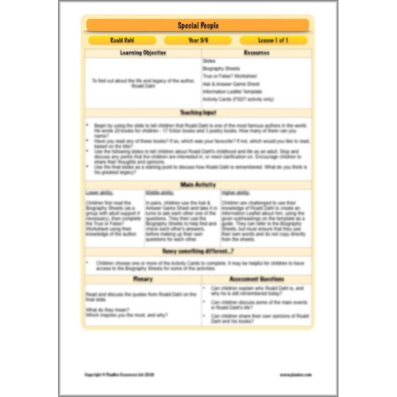 PlanBee Roald Dahl Biography KS2 | Special People Lesson Pack by PlanBee