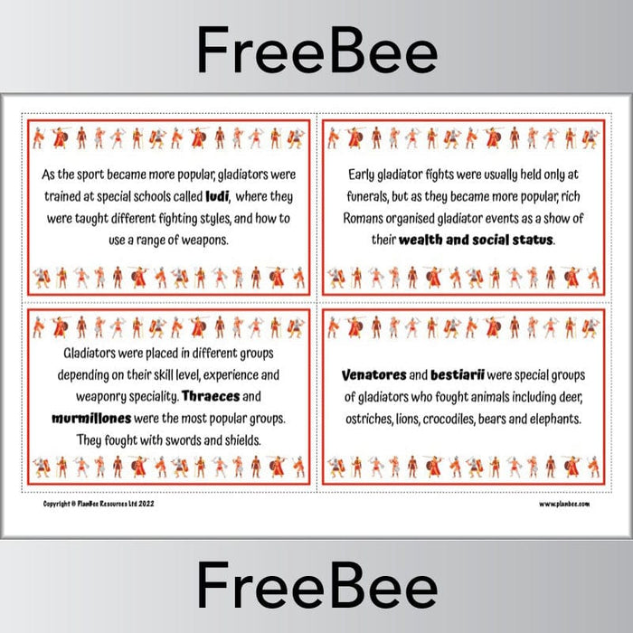 PlanBee FREE Roman Gladiators KS2 Fact Cards | PlanBee