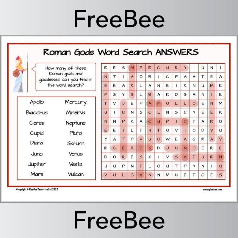 PlanBee FREE Roman Gods Word Search by PlanBee