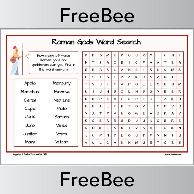 PlanBee FREE Roman Gods Word Search by PlanBee