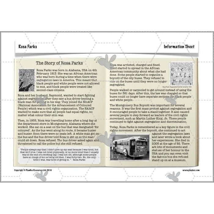 PlanBee Rosa Parks KS2 Lesson and worksheets | PlanBee				