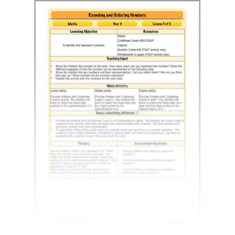 PlanBee Rounding and Ordering Numbers - Place Value: Year 4 Maths Lesson Plans