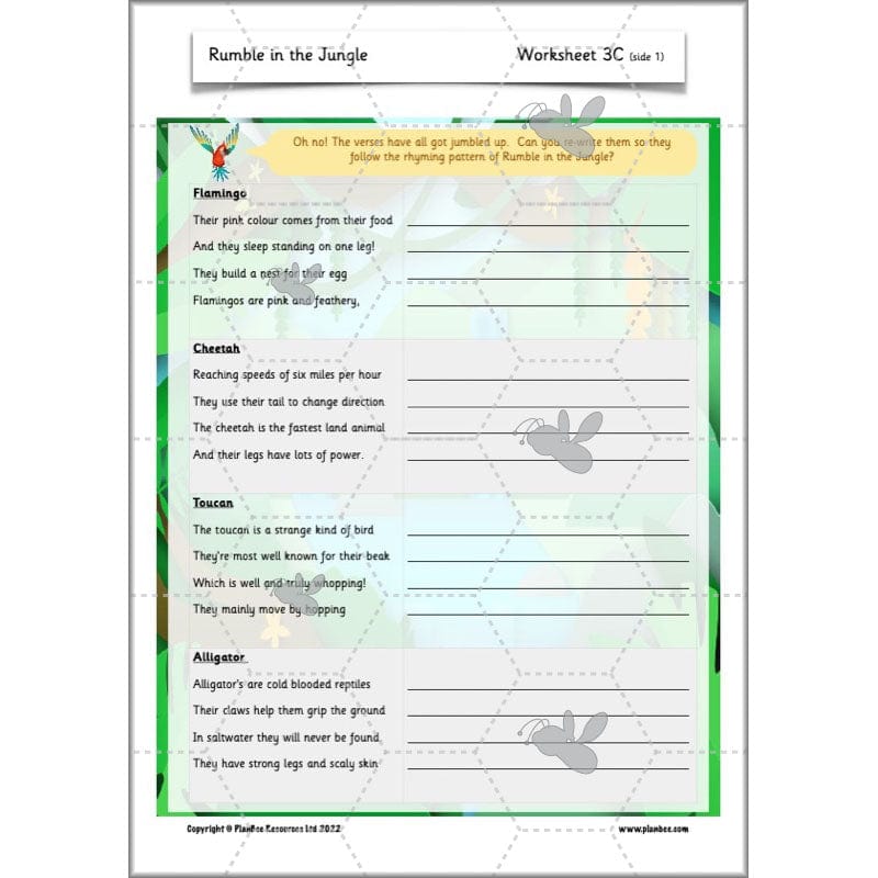 PlanBee Rumble in the Jungle Year 2 animal poetry lessons by Planbee