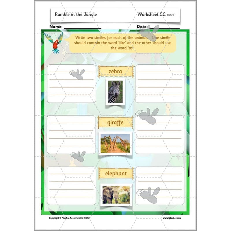 PlanBee Rumble in the Jungle Year 2 animal poetry lessons by Planbee