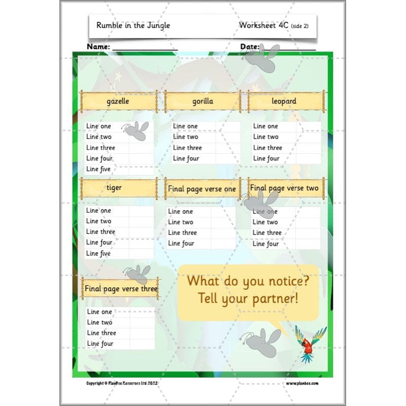 PlanBee Rumble in the Jungle Year 2 animal poetry lessons by Planbee